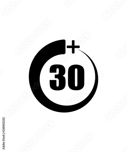 30+ icon, sign.Information icon for age limit - vector illustration. Black sign