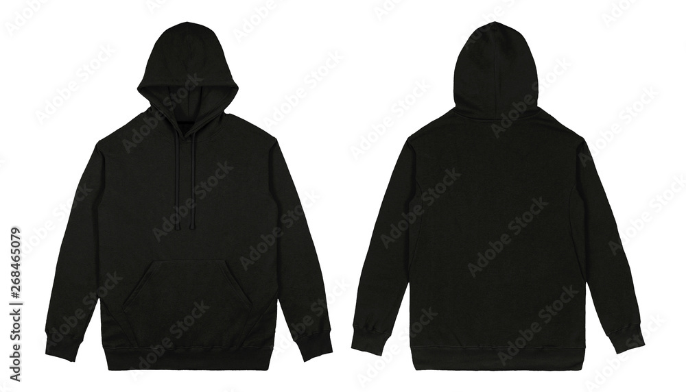 Black pullover hoodie front and back view isolated on white background ...