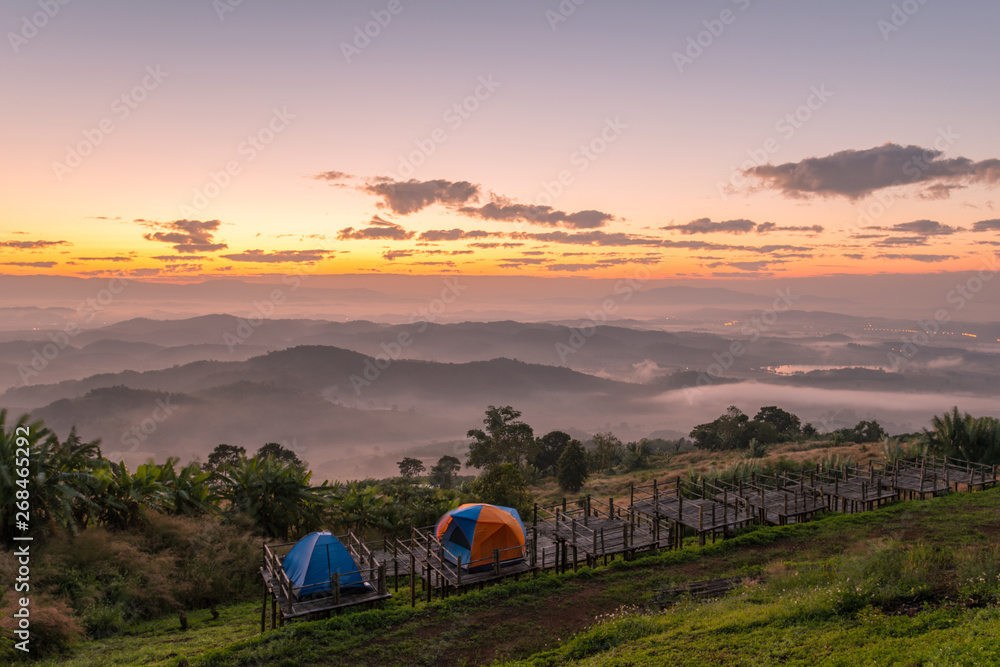 Sunrise view from top of Doi Sango (or Sa-Ngo) mountain in Chiang Saen district of Chiang Rai province of Thailand.