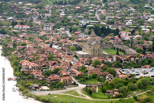 Mtskheta - ancient capital of Georgia. Top view of old town with Svetitshoveli Cathedral photo