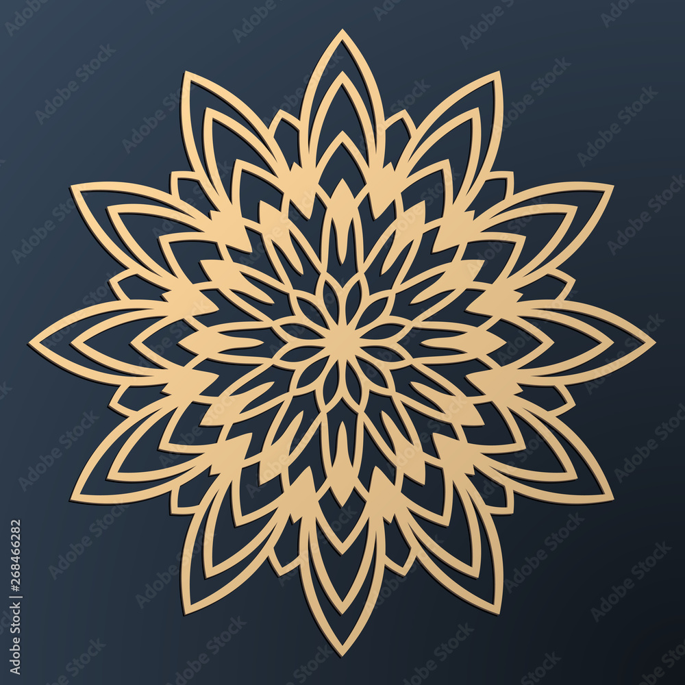 Laser cutting mandala. Golden floral pattern. Oriental silhouette ornament. Vector coaster design. Laser cutting mandala. Golden floral pattern. Oriental silhouette ornament. Vector coaster design.