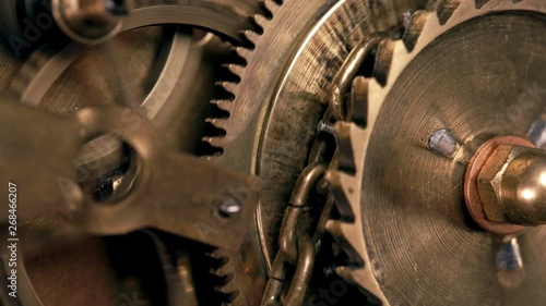 Steampunk, gear mechanism with a chain, part of an old-style time machine, Very similar to a clock mechanism or a working device in the old style.