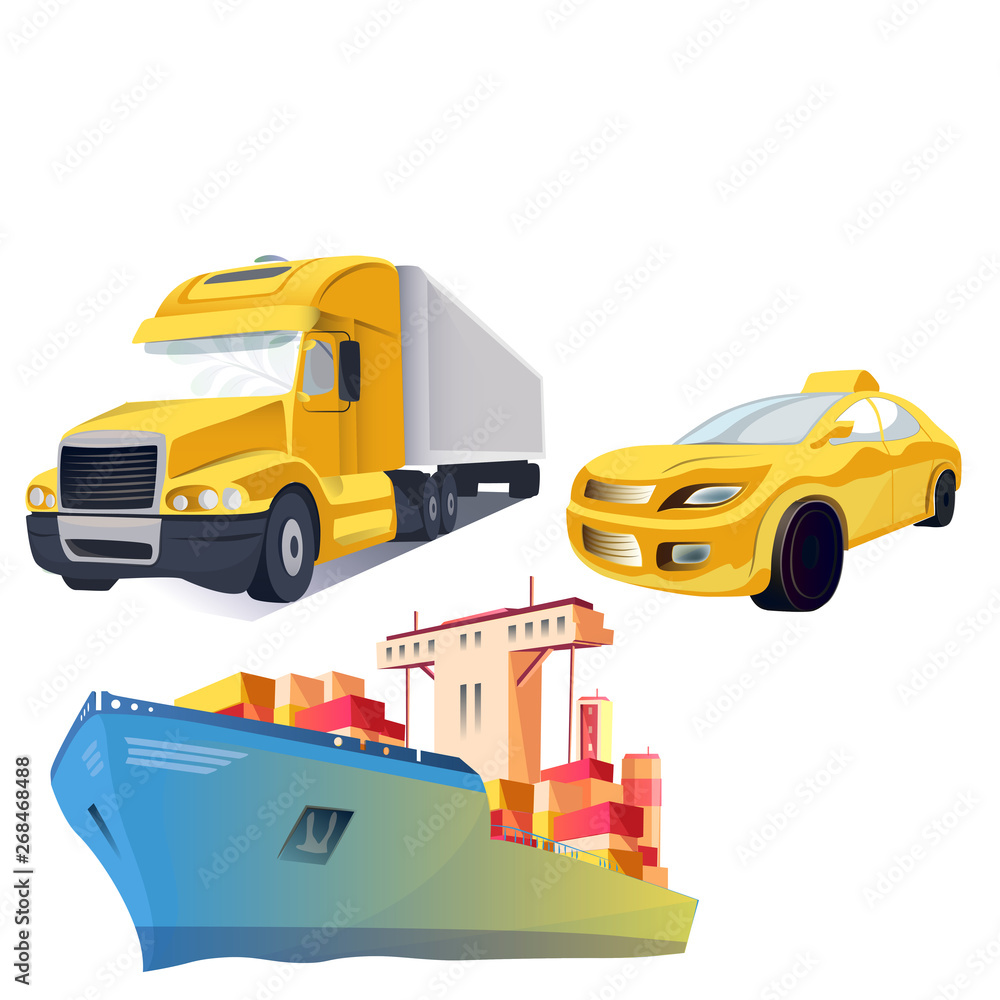 Obraz premium Vector Transport logistics and transportation. Global courier delivery services. Engraved ink art.