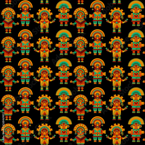 Inca ceremonial sculptures. Seamless background pattern.