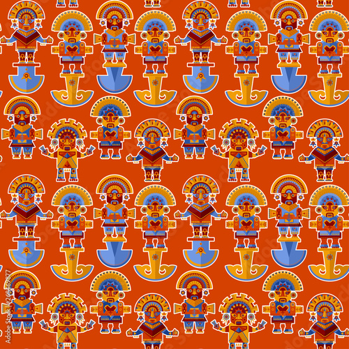 Inca ceremonial sculptures. Seamless background pattern.