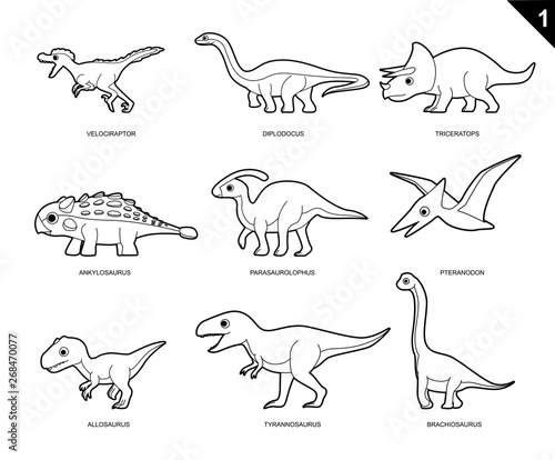 Dinosaur Coloring Book Cartoon Vector Illustration Set 1