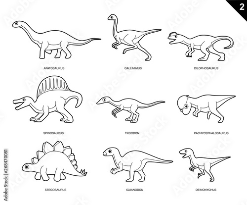 Dinosaur Coloring Book Cartoon Vector Illustration Set 2