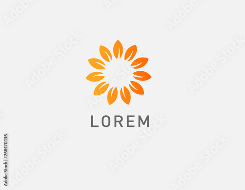 Creative abstract orange logo icon leaves plants pattern in a circle for the company