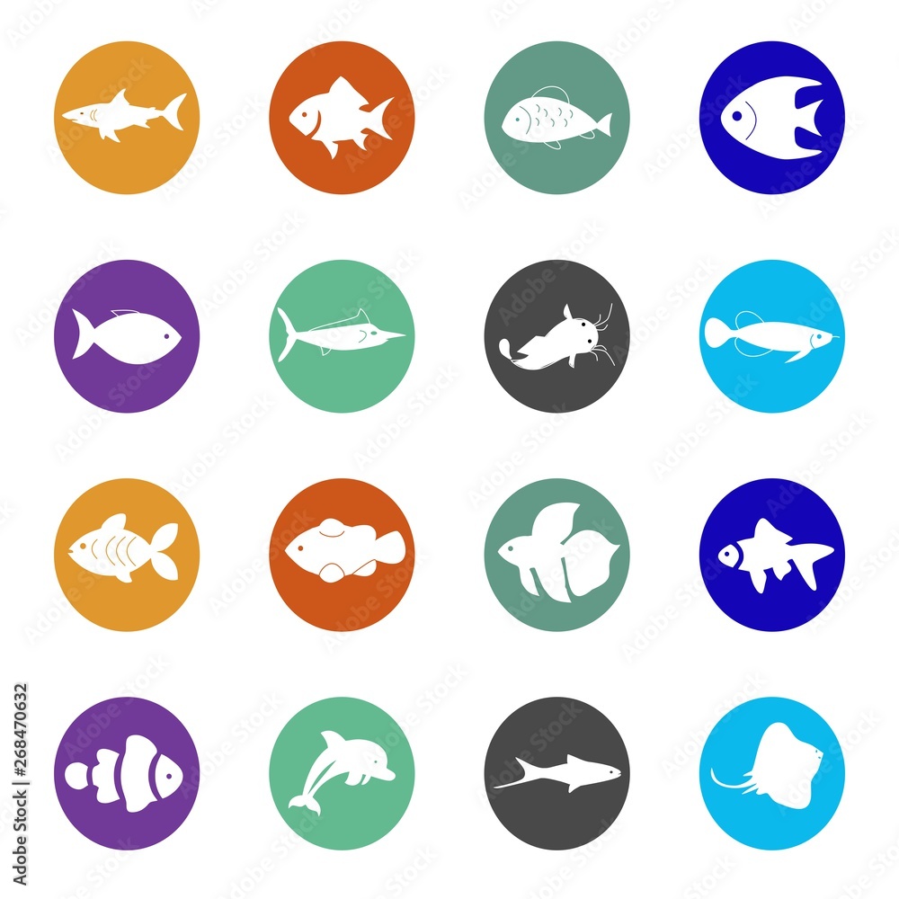 Fish Flat icon design template vector, fish symbol set Fish Flat icon design template vector, fish symbol set