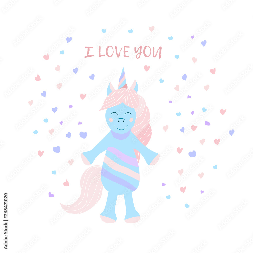 Cute fantasy unicorn with the inscription I love you. Children's print on a t-shirt. Vector Illustration Cute fantasy unicorn with the inscription I love you. Children's print on a t-shirt. Vector Illustration