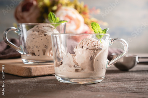 Homemade Chocolate Ice Cream in a cups