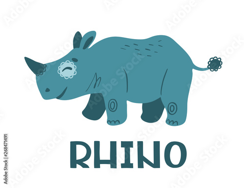 Rhinoceros.  Cute cartoon character. Color illustration isolated on white background. Concept for prints  cards  posters  web  textiles.