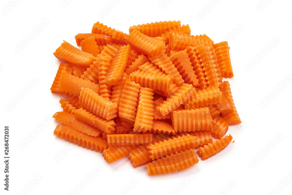 Sliced carrot, ingredients for cooking, close-up, isolated on white background Sliced carrot, ingredients for cooking, close-up, isolated on white background