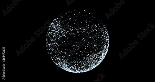 An abstract animation of white and blue particles swirling in a snow globe.