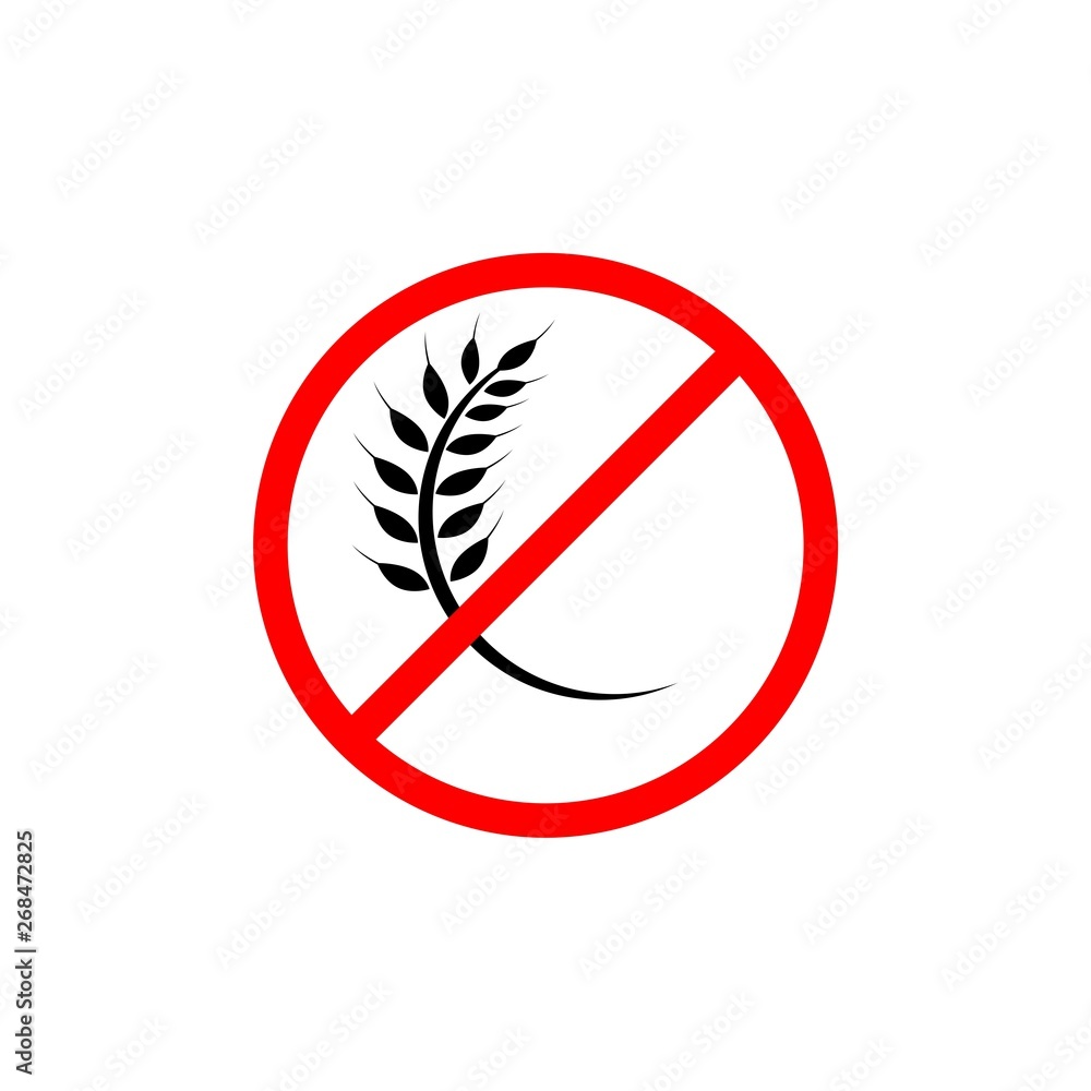Gluten forbidden, Forbidden sign with wheat ears glyph icon Gluten forbidden, Forbidden sign with wheat ears glyph icon