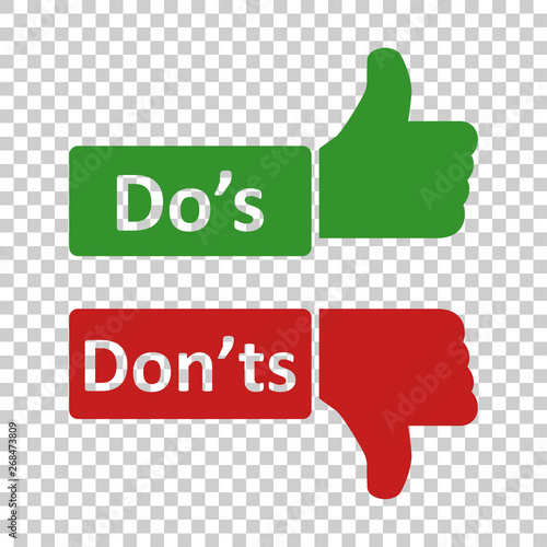 Do's and don'ts sign icon in transparent style. Like, unlike vector illustration on isolated background. Yes, no business concept.