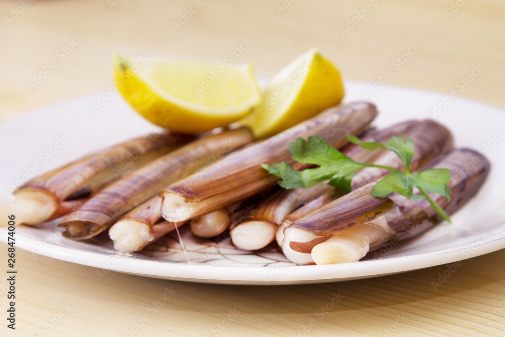 dish of razor clams dish of razor clams