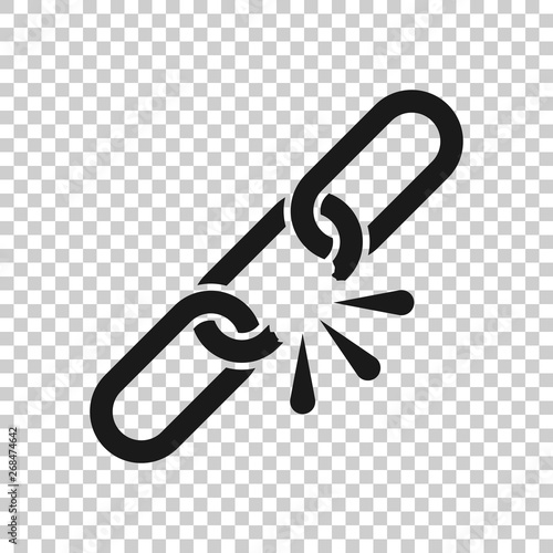 Broken chain sign icon in transparent style. Disconnect link vector illustration on isolated background. Detach business concept.