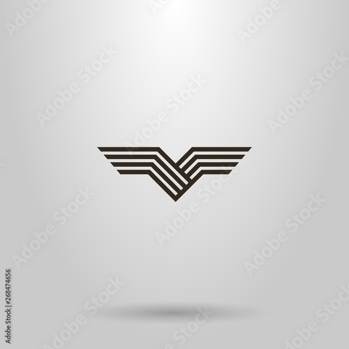 black and white simple line art vector abstract sign of bird wings 