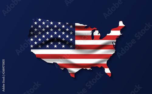 USA map silhouette colored in american flag. Happy flag day, Independence Day, American Memorial Day.