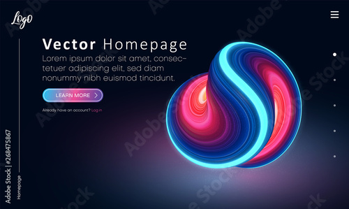 Web homepage template with buttons and abstract colorful brushstroke design.