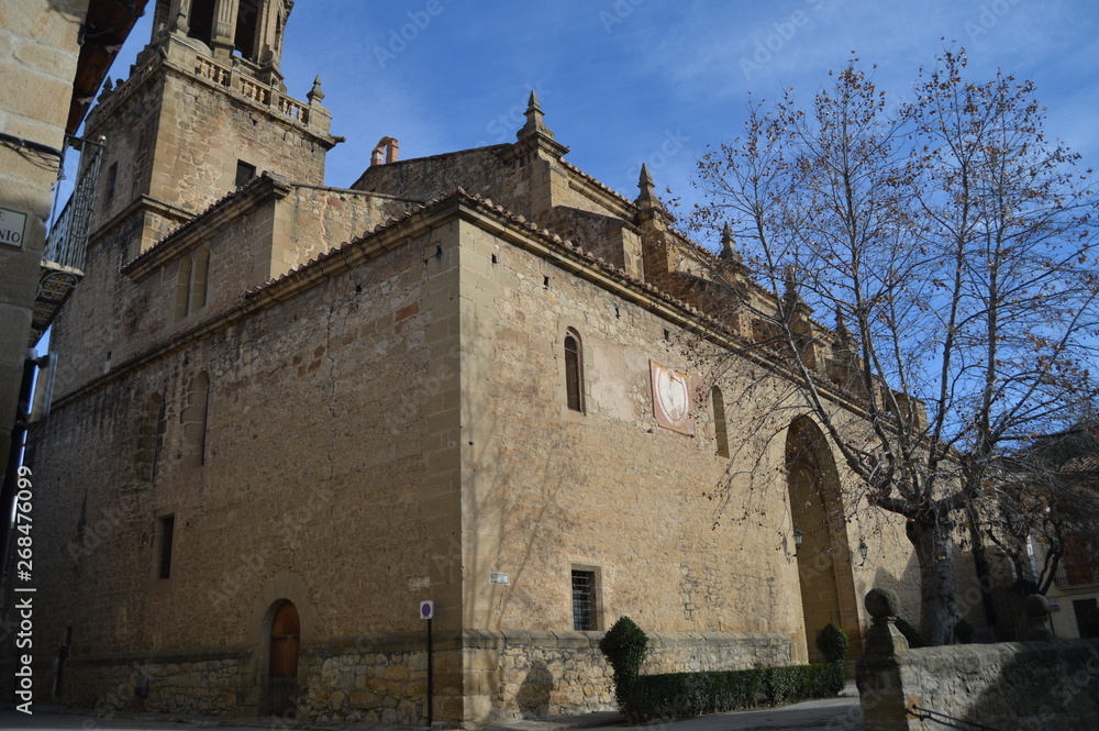 December 27, 2013. Beautiful Facade Of The Santa Maria Maggiore Excolegiata In Sun Square In Rubielos De Mora, Teruel, Aragon, Spain. Travel, Nature, Landscape, Vacation, Architecture.