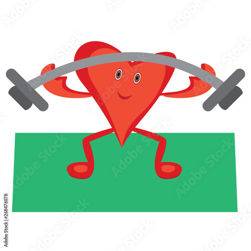 Heart doing Morning cardio exercises  lift barbell for a healthy heart concept