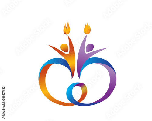 Modern Passionate Human And Torch Forming An Abstract Love Ribbon Logo Illustration In Isolated White Background