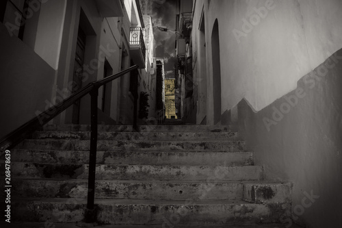 Vintage Road in Malta in black and white photo