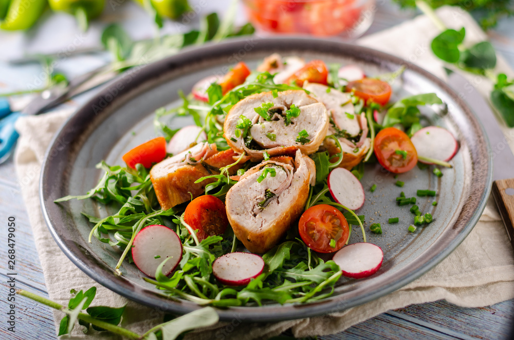 Chicken roulade with fresh salad Chicken roulade with fresh salad