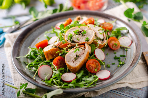Chicken roulade with fresh salad
