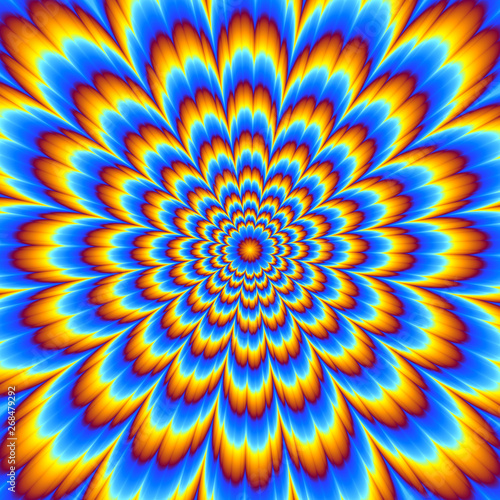Pulsing blue flower. Optical illusion of movement.