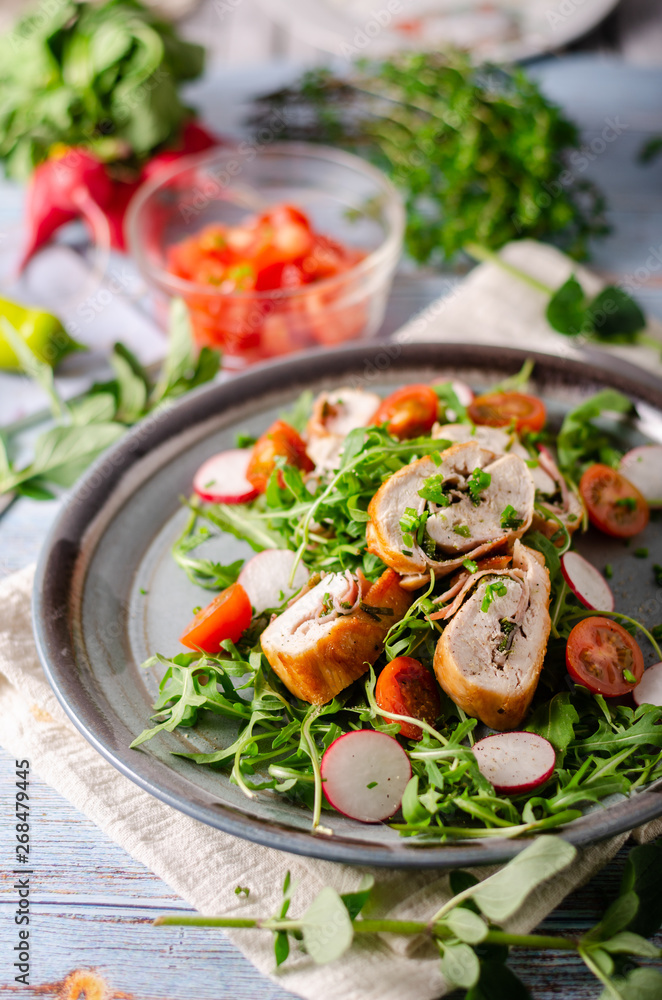 Chicken roulade with fresh salad Chicken roulade with fresh salad