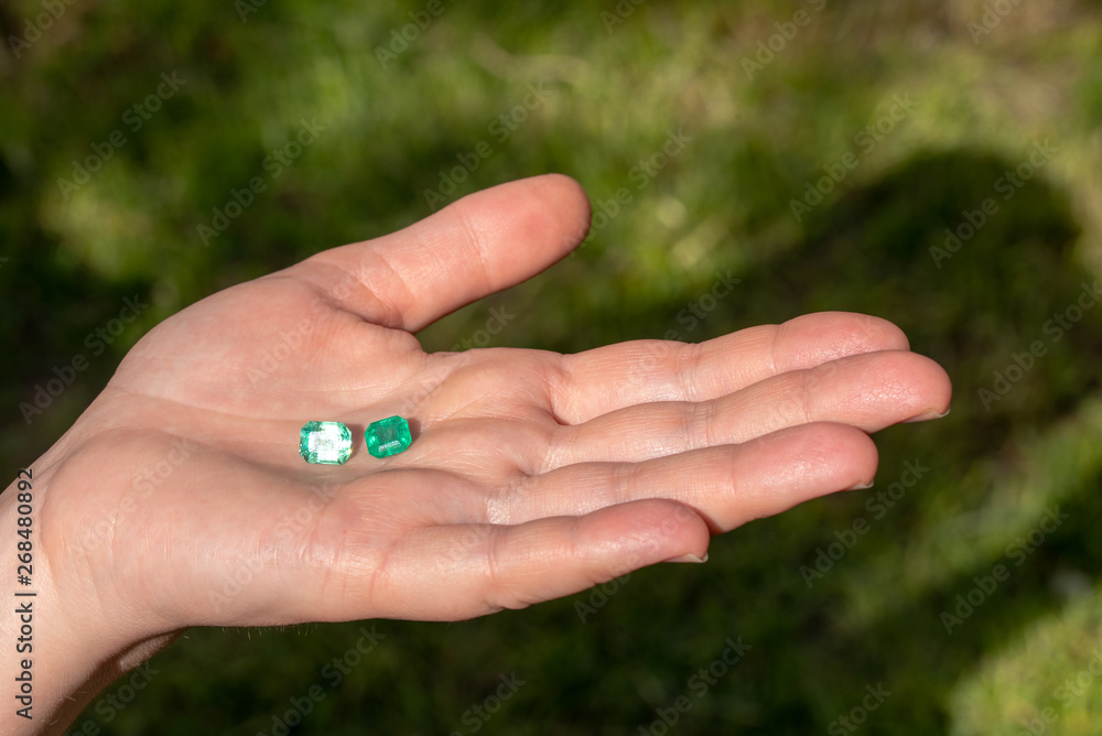 Green Emerald Holding in Hand Green Emerald Holding in Hand