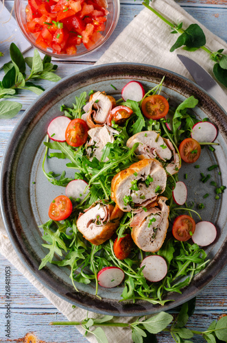 Chicken roulade with fresh salad