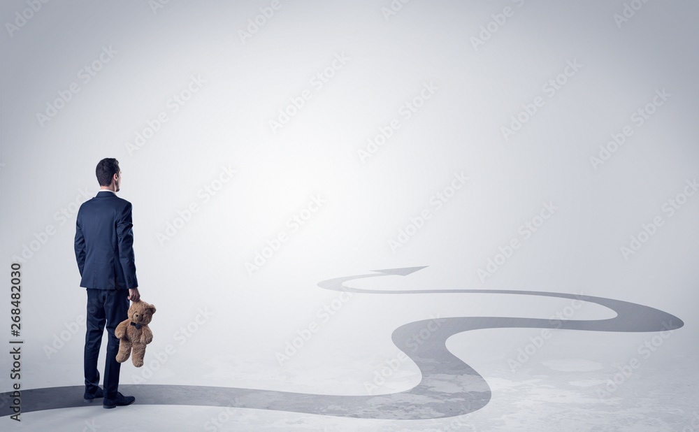 Obraz premium Man with object in his hand on the direct way to success
