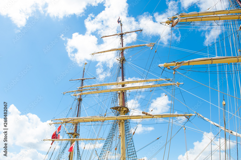 Masts of an old wooden sail ship. Masts of an old wooden sail ship.