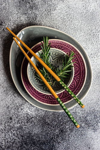 Asian table setting with chopsticks