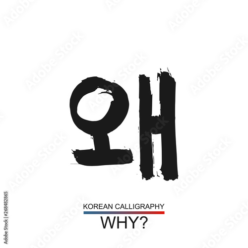 Korean text translate: why. South Korea language hangul font with hand drawn sketch. Vector asia calligraphy element on white background