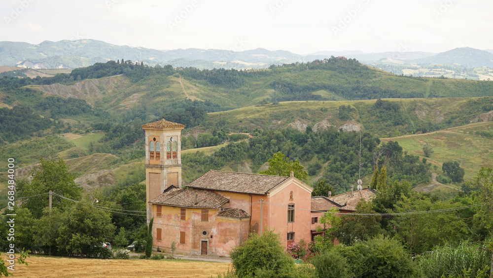 Sourrounding hills near the sanctuary of the Virgin of Saint Luke on the top of the Colle della Guardia Mountain in Bologna, Italy.