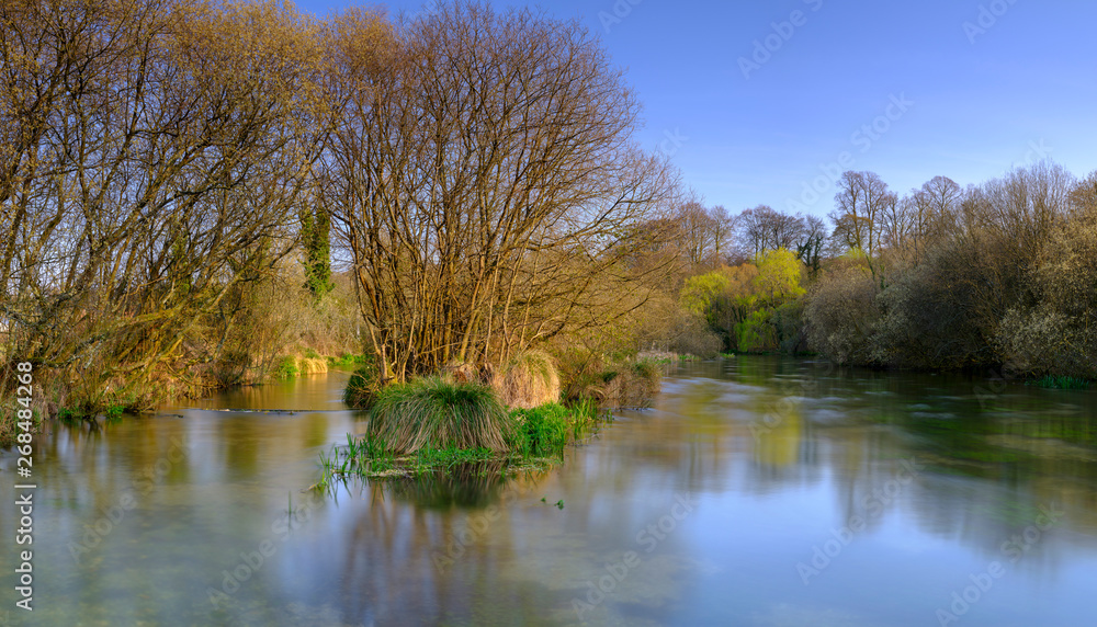 The River Itchen in spring at Ovington, Hampshire, UK