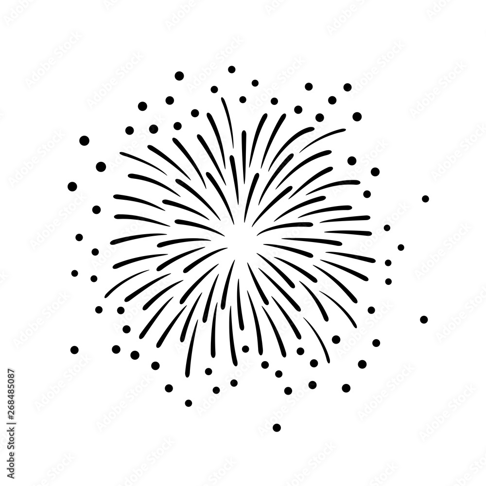 Hand drawn black fireworks illustration on white background Hand drawn black fireworks illustration on white background