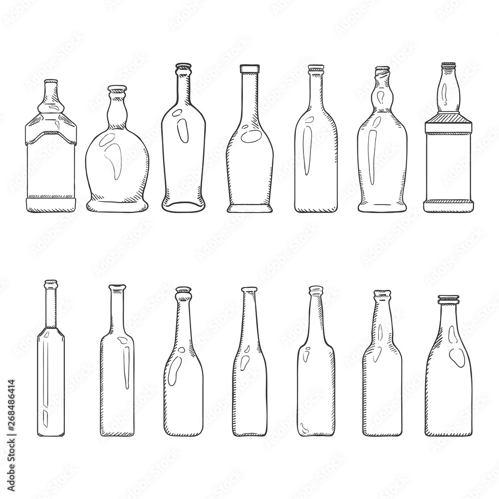 Vector Set of Sketch Empty Glass Bottles Illustrations Vector Set of Sketch Empty Glass Bottles Illustrations