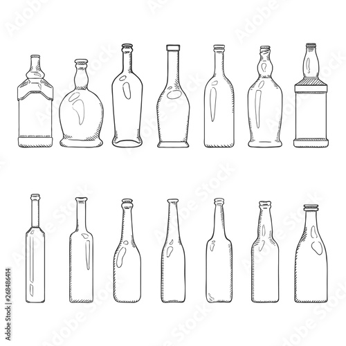 Vector Set of Sketch Empty Glass Bottles Illustrations