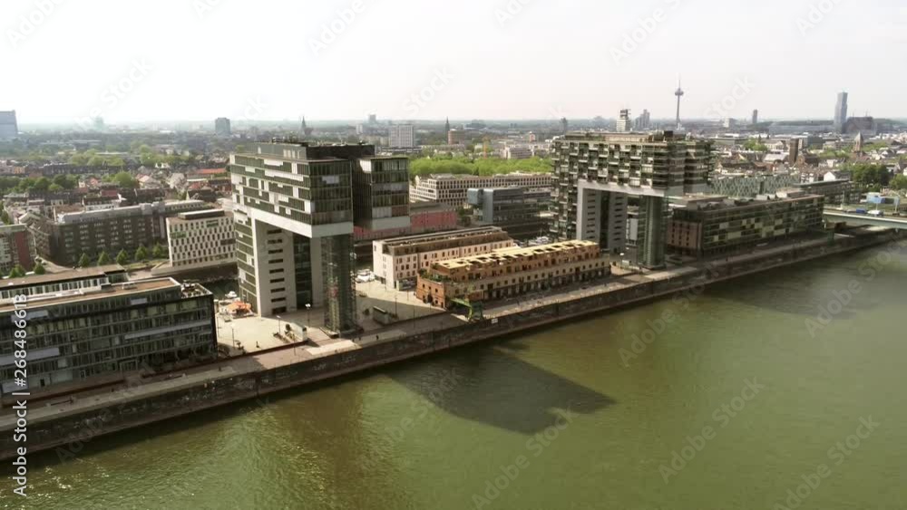 Aerial view on the Rheinauhafen and Rhine river in Cologne Germany Aerial view on the Rheinauhafen and Rhine river in Cologne Germany