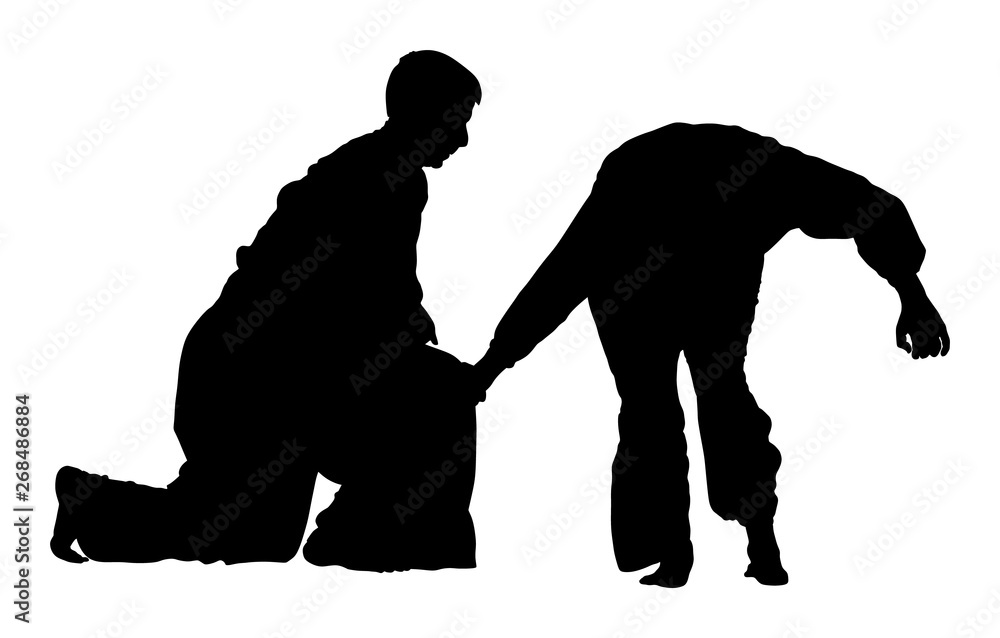 Fight between two aikido fighters vector silhouette symbol illustration. Sparring on training action. Self defense skills fighter, exercise concept. Traditional warriors. Fight between two aikido fighters vector silhouette symbol illustration. Sparring on training action. Self defense skills fighter, exercise concept. Traditional warriors.