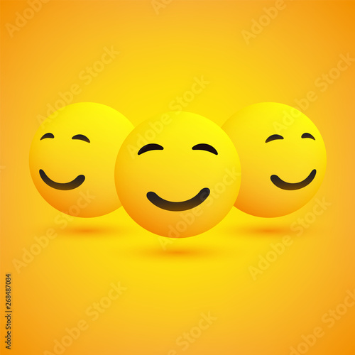 Smiling Face from Different Angles - Emoticons in Front of a Yellow Background, Vector Design, Concept Illustration 