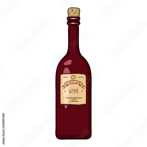 Vector Cartoon Illustration - Bottle of Red Wine