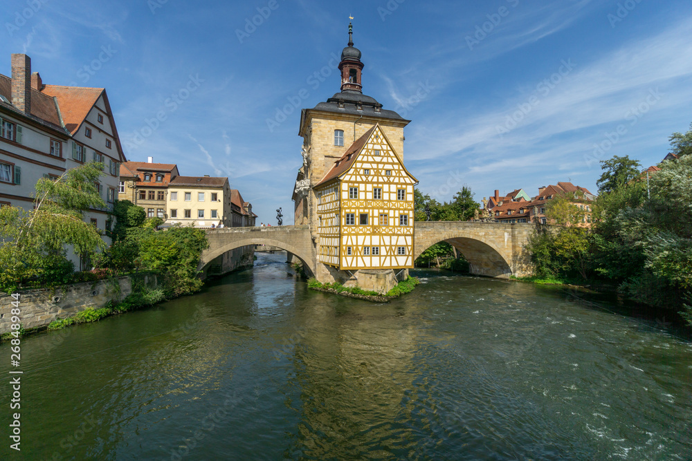 Panoramablick auf das alte Rathaus in Bamberg, Bayern Deutschland