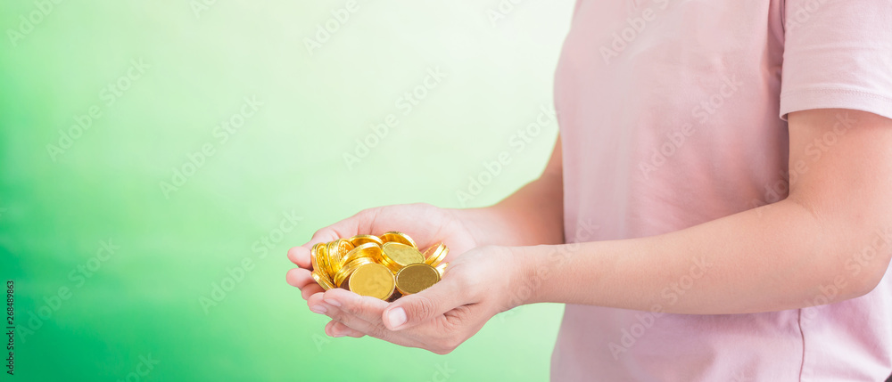 coins in hand, saving, Business grow up concept coins in hand, saving, Business grow up concept